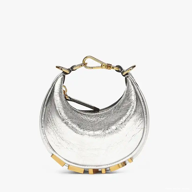 Cheap Silver Hobo Leather Calf Fendi Bag In Nano Fendigraphy 0627